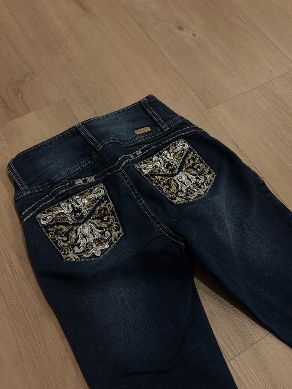 Dark Wash Jeans with Ornate Embroidered Back Pockets